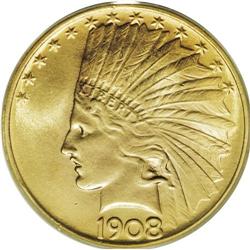 1908 $10 No Motto MS65 PCGS. This impressive Gem is fu 