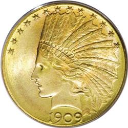 1909-D $10 MS66 PCGS. Ex: Duckor. In stark contrast to 