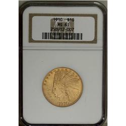 1910 $10 MS61 NGC. A softly lustrous and well struck y 