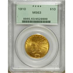 1910 $10 MS63 PCGS. A wire rim is noted around much of 