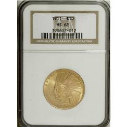 1911 $10 MS62 NGC. A lustrous apricot-tinged example t 