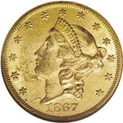 1867 $20 MS60 NGC. The Garrett-Guth Gold Encyclopedia 