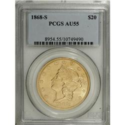 1868-S $20 AU55 PCGS. Significant original luster is p 