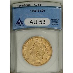 1869-S $20 AU53 ANACS. This San Francisco double eagle 