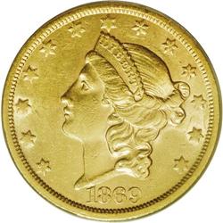 1869-S $20 AU58 PCGS. The 1869-S is an issue that is a 
