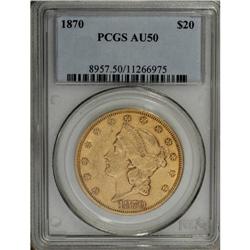 1870 $20 AU50 PCGS. This briefly circulated Type Two t 