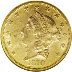 1870-S $20 MS60 NGC. The 1870-S was struck before larg 