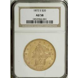 1872-S $20 AU58 NGC. The mint luster is essentially co 