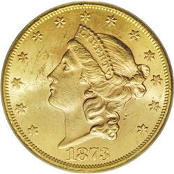 1873 $20 Open 3 MS62 PCGS. This issue is common for th 