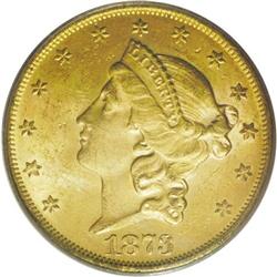 1873 $20 Open 3 MS62 PCGS. A well struck and unworn or 
