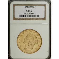 1875-CC $20 AU55 NGC. The intense luster seems nearly 