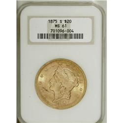 1875-S $20 MS61 NGC. Bright, lustrous surfaces display 