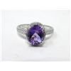 Image 1 : Amethyst & Diamond Halo Set Solitaire Ring