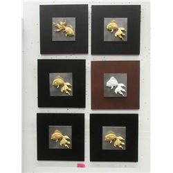 6 New 3D Gold Fish Wall Art - 12" x 12"