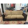 Image 1 : Brown Bonded Leather Sofa with Fabric Cushions