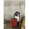 Image 1 : LOT OF 4 FOLDING  CHAIRS, 1 PROJECTOR SCREEN, COAT TREE AND RED SUITCASE