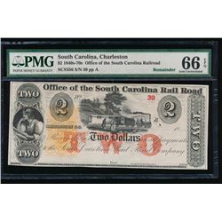 1800's $2 Charleston SC Obsolete Note PMG 66EPQ