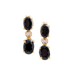 Plated 18KT Yellow Gold 3.30ctw Black Sapphire and Diamond Earrings