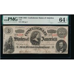 1863 $100 Confederate States of America Note PMG 64EPQ