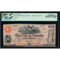 1857 $1 Omaha Obsolete Scrip Note PCGS 63PPQ