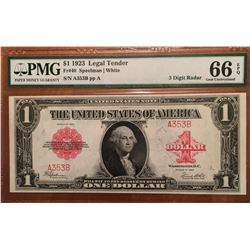 1923 $1 Radar Legal Tender Note PMG 66EPQ