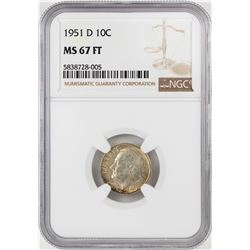 1951-D Roosevelt Dime Coin NGC MS67FT