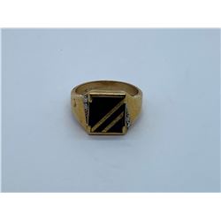 10K MENS RING WITH ONYX AND DIAMONDS