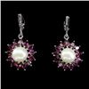 Image 1 : Natural Rhodolite Garnet Pearl Earrings