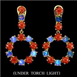 Unheated White Opal & Italian Coral Earrings