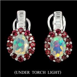 Natural Unheated Oval Opal Rhodolite Garnet Earrings