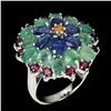 Image 1 : Natural  Emerald Rhodolite Sapphire Ring