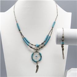 TURQUOISE BEAD NECKLACE AND BRACELET SET