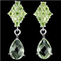 NATURAL GREEN AMETHYST 9X7 MM. PEAR & PERIDOT Earring