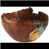 Image 1 : Burl Wood Bowl, Turquoise Chip Inlay