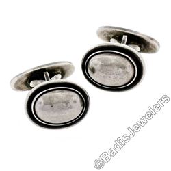 Vintage Georg Jensen Sterling Silver Plain Puffed Oval Button Cuff Links #44B