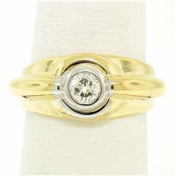 Men's 14kt Yellow and White Gold 0.40 ctw Bezel Round Diamond Solitaire Band Rin