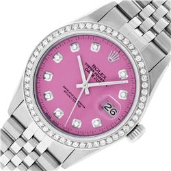 Rolex Stainless Steel Pink Diamond 36MM Oyster Perpetual Datejust Wristwatch