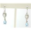 18K Solid White Gold Dangle Drop Earrings w/ an Oval Diamond & Pear Aquamarine