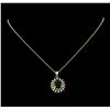 Image 1 : 3.20 ctw Emerald and Diamond Pendant With Chain - 14KT Yellow Gold