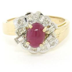 14kt White and Yellow Gold Cabochon Ruby and Diamond Ring