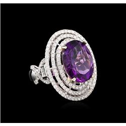 14KT Two-Tone Gold 8.70 ctw Amethyst and Diamond Ring