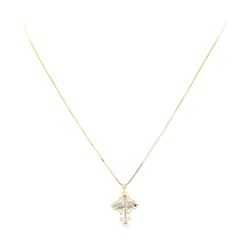 0.18 ctw Diamond Cross Pendant with Chain - 14KT Yellow and White Gold