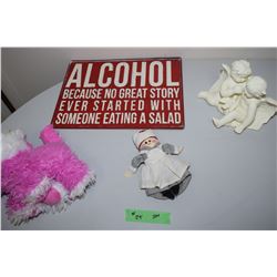 Tin Sign, Angel Figurines Etc