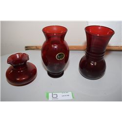 3X The Money Cranberry Vases Anchor Glass