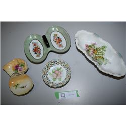 4 Pc Hand Painted Porcelain (1 Chipped) (1 Cracked)