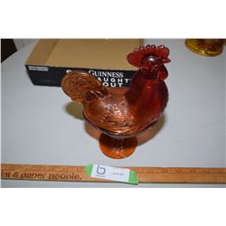 Red Glass Lidded Rooster
