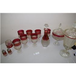 Cranberry Trim Pressed Glass Set