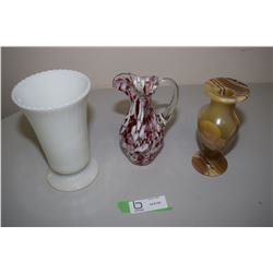 Alabaster Vase/ Art Glass Pitcher/ Milk Glass Vase
