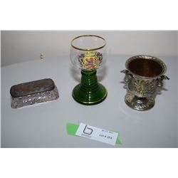 Crystal Box 4u Sterling Lid, O.J. Metal Cup, Etc