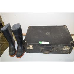 Antique Suitcase & Size 5 Rubber Boots